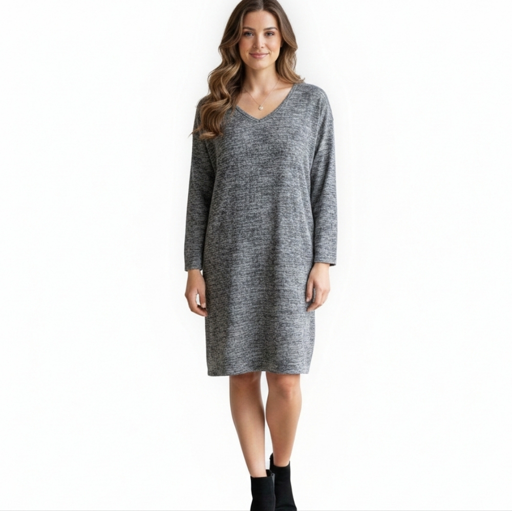 JOE FRESH Womens Dress Size Large Heathered Gray V-Neck